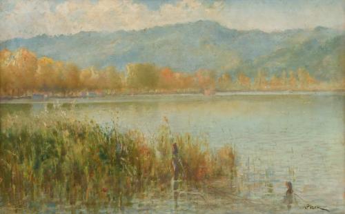 MANUEL PIGEM I RAS (1862 - 1946). "Paisaje con lago".