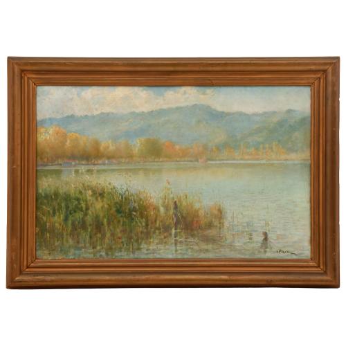 MANUEL PIGEM I RAS (1862 - 1946). "Paisaje con lago".