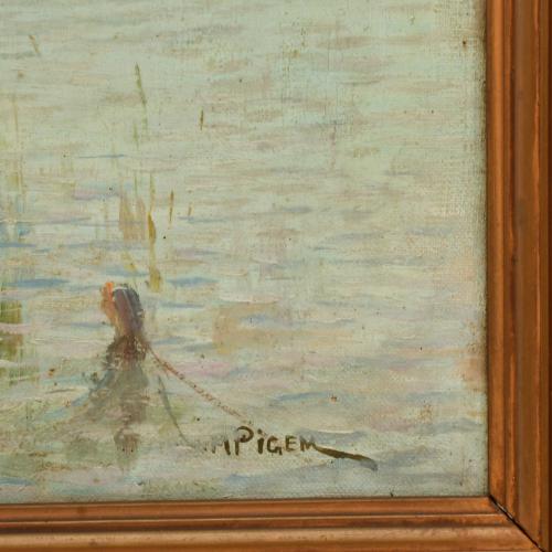 MANUEL PIGEM I RAS (1862 - 1946). "Paisaje con lago".