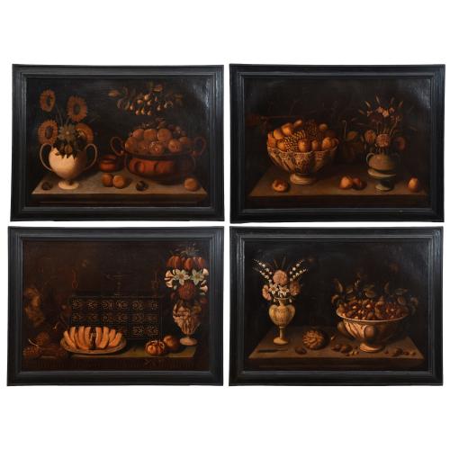 ATRIBUIDO A BERNARDO POLO (act.c.1675-1700) O TALLER. Conjunto de 4 bodegones.