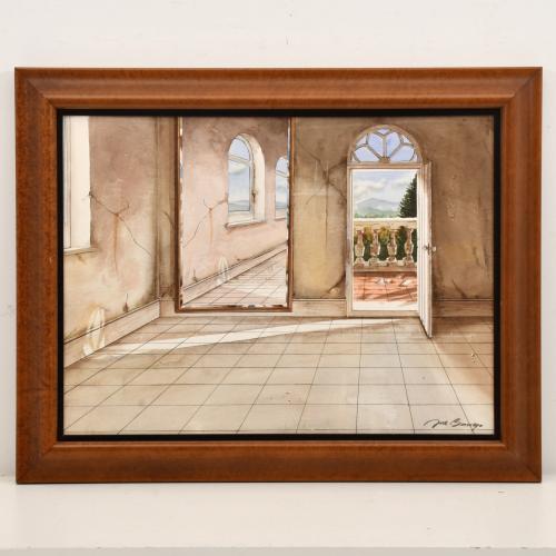 JOSÉ BERRUEZO (1952).  "Interior con vistas a la montaña".