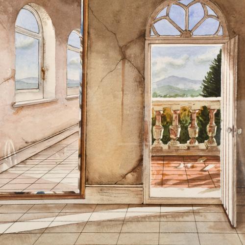 JOSÉ BERRUEZO (1952).  "Interior con vistas a la montaña".
