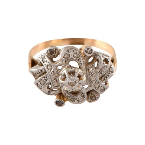 Anillo estilo modernista años 40 con diamantes.