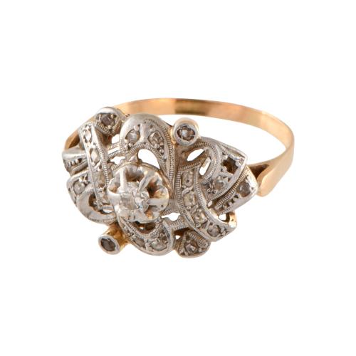 Anillo estilo modernista años 40 con diamantes.