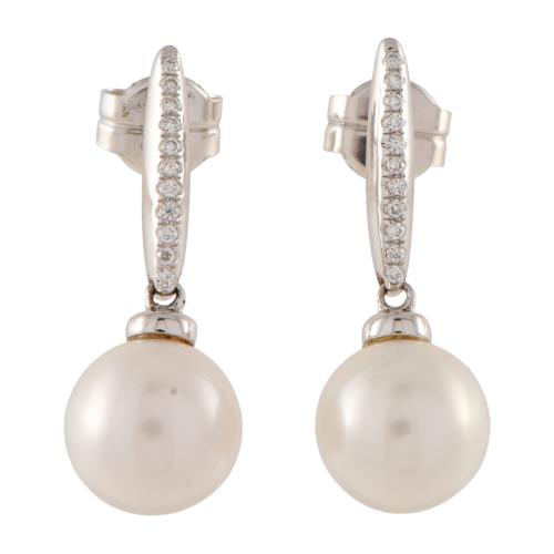 Pendientes con perla colgante y diamantes