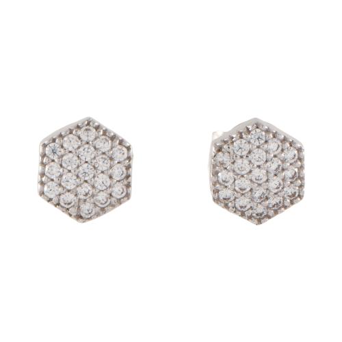 Pendiente en forma hexagonal con pavé de circonitas.