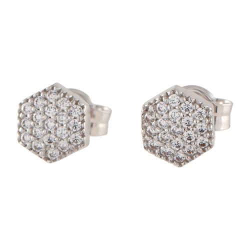 Pendiente en forma hexagonal con pavé de circonitas.