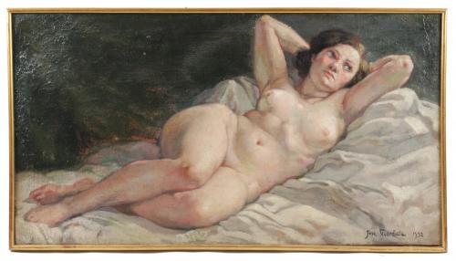JOSEP GUARDIOLA BONET (1869-1950), "Desnudo", Óleo sobre li