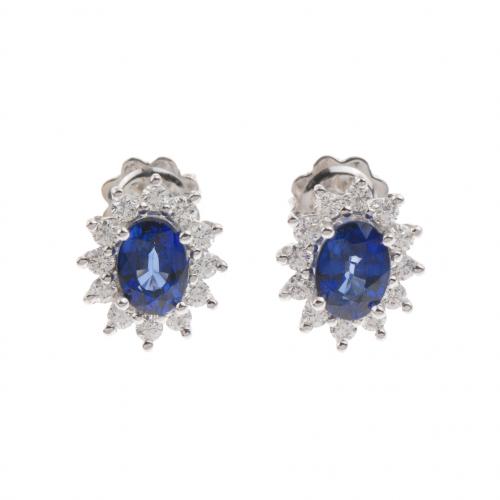 SAPPHIRE AND DIAMOND ROSETTE EARRINGS. 