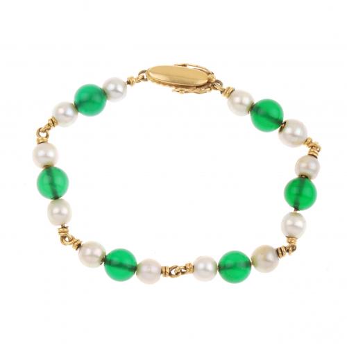 PEARL AND GREEN CHALCEDONY BRACELET